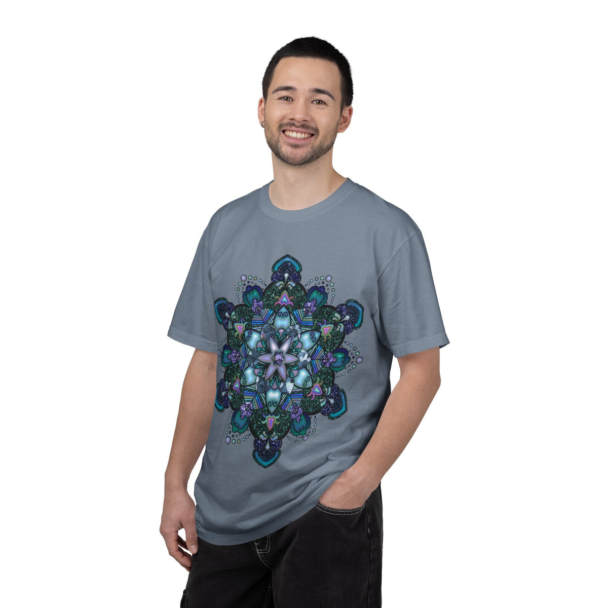 Mandala T-Shirt – Blue Purple Boho Geometric Floral Design