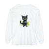 Black watercolor image of a majestic cat on a comfortable long sleeve t-shirt