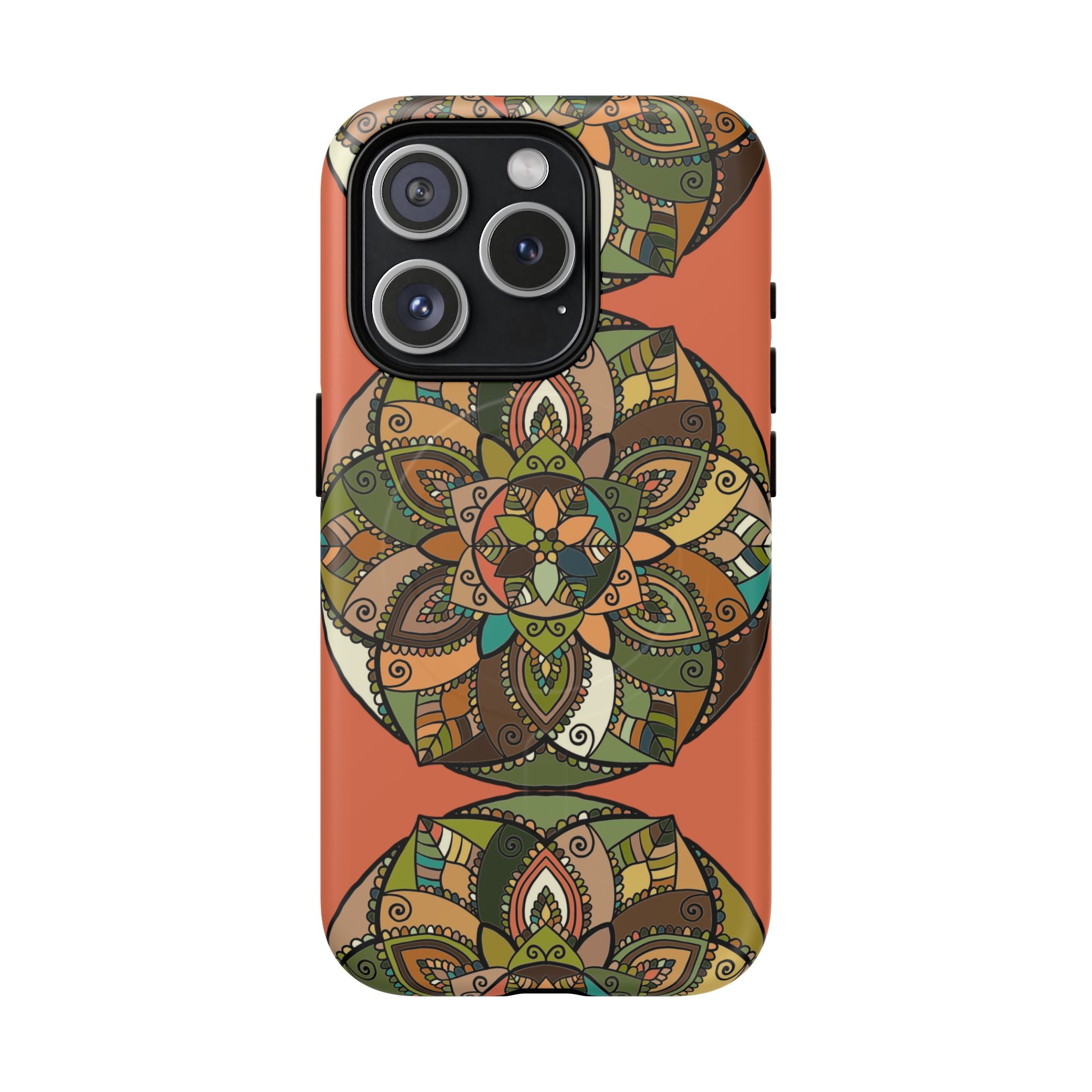 Mandala Floral Tough Magnetic Phone Case — Boho Earth-Tone Protective Cover