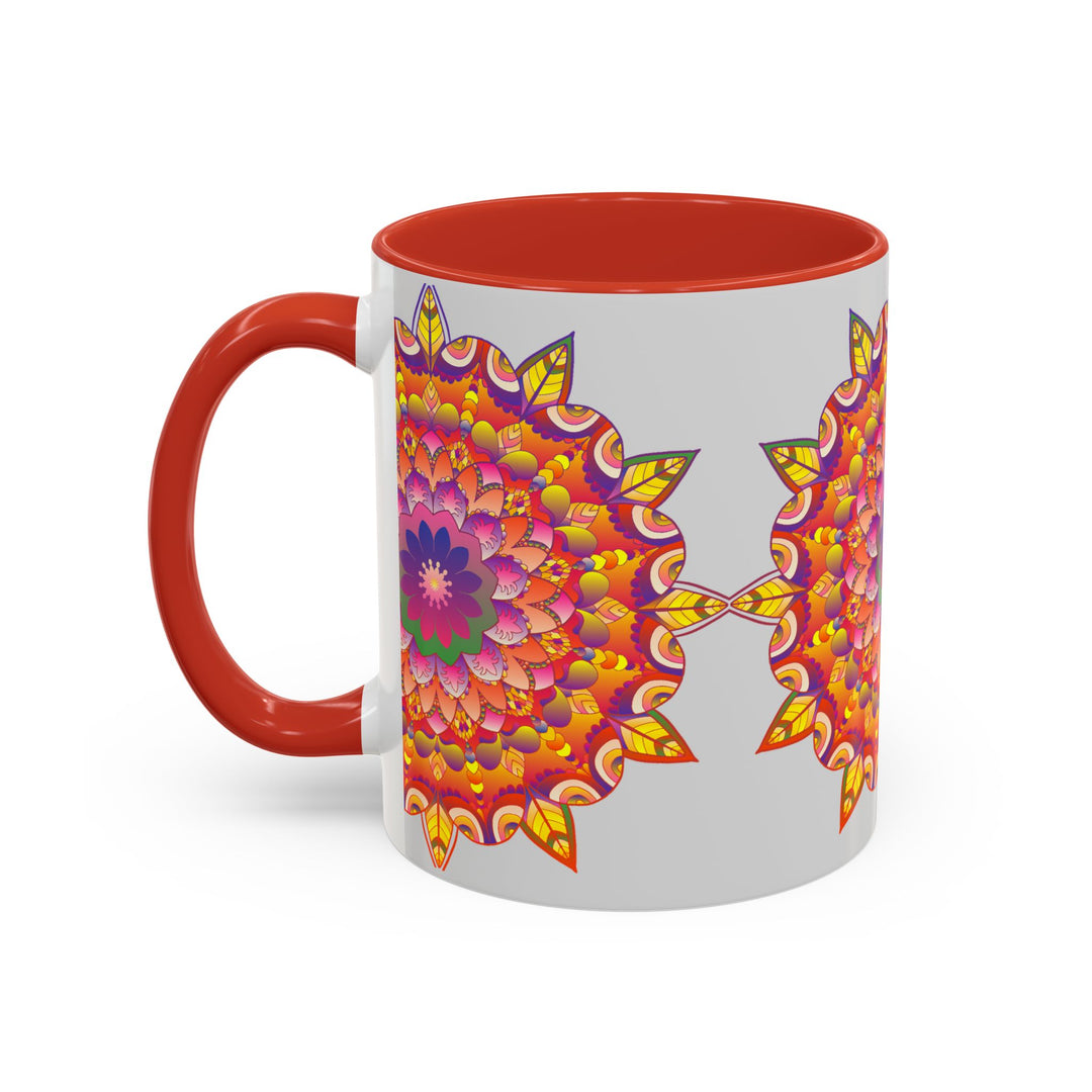 Vibrant and intricate mandala art mug featuring colorful floral design