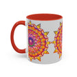 Vibrant and intricate mandala art mug featuring colorful floral design