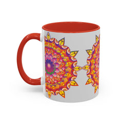 Vibrant and intricate mandala art mug featuring colorful floral design
