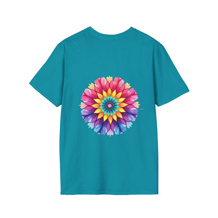 Floral mandala quote t-shirt featuring intricate and colorful design with inspiring quote in vibrant typography, perfect for casual wear and self-expression