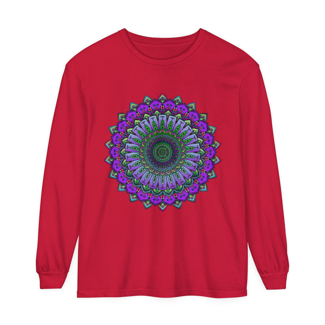 Intricate Mandala Unisex Long Sleeve T-Shirt featuring detailed and colorful mandala design