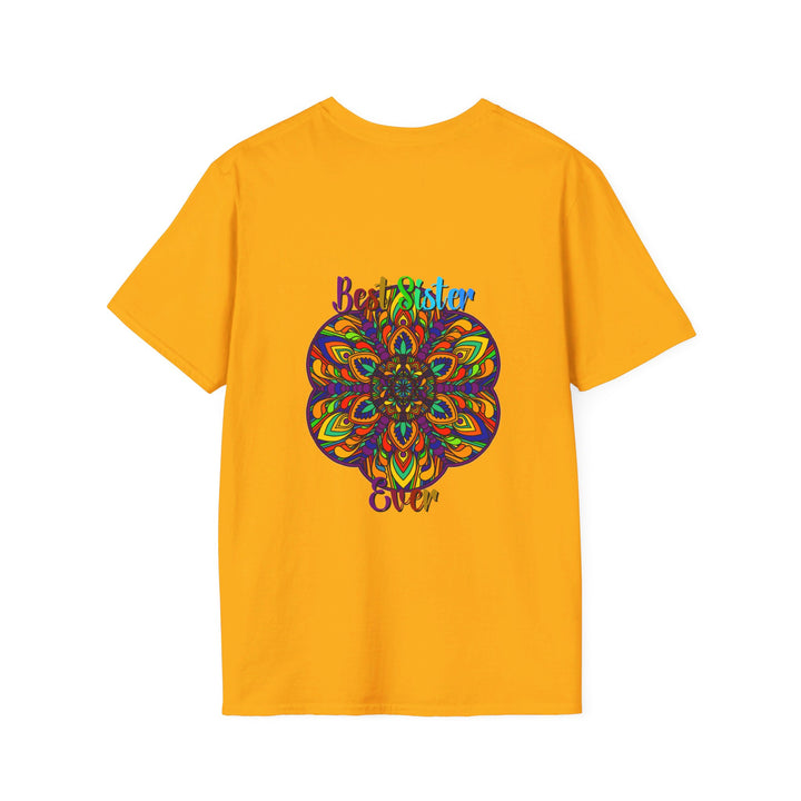 Softstyle unisex t-shirt featuring hand-drawn mandala art, perfect for sister's gift