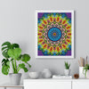 Beautiful mandala art, meticulously drawn by hand, framed in a vertical poster, perfect for mindfulness and yoga practices