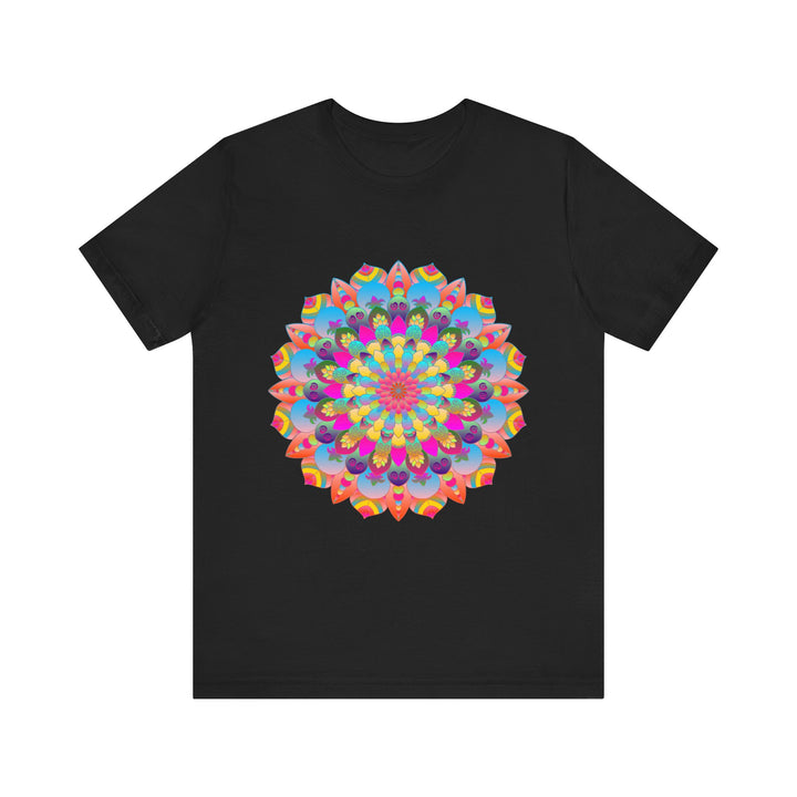 Vibrant and intricate mandala flower design t-shirt with psychedelic art