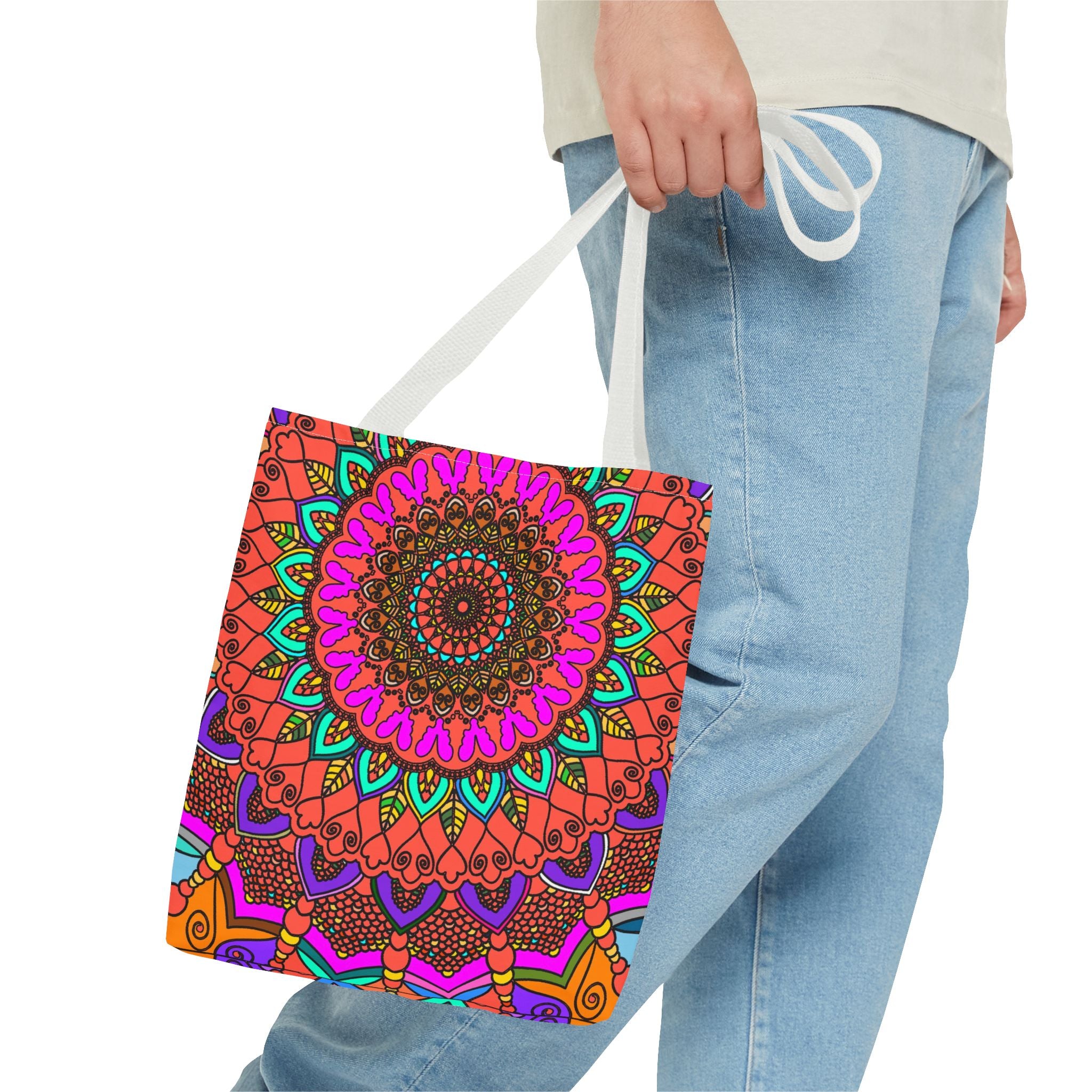 Borsa tote con mandala colorati – Stampa all-over in stile boho psichedelico