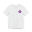 Beautiful purple mandala t-shirt with intricate spiritual design promoting peace and harmony