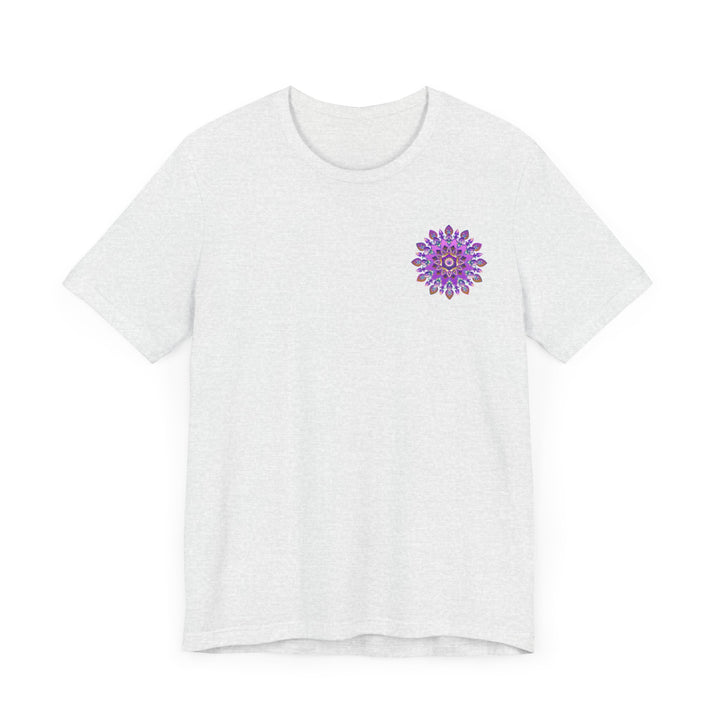 Beautiful purple mandala t-shirt with intricate spiritual design promoting peace and harmony