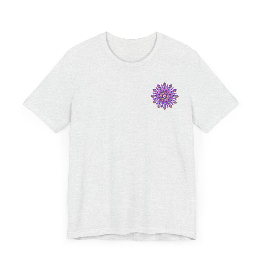 Beautiful purple mandala t-shirt with intricate spiritual design promoting peace and harmony