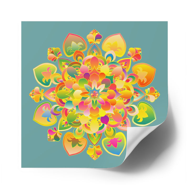 Hand-Drawn Mandala Laminate Stickers – Gold, Red, and Green on Grayish teal