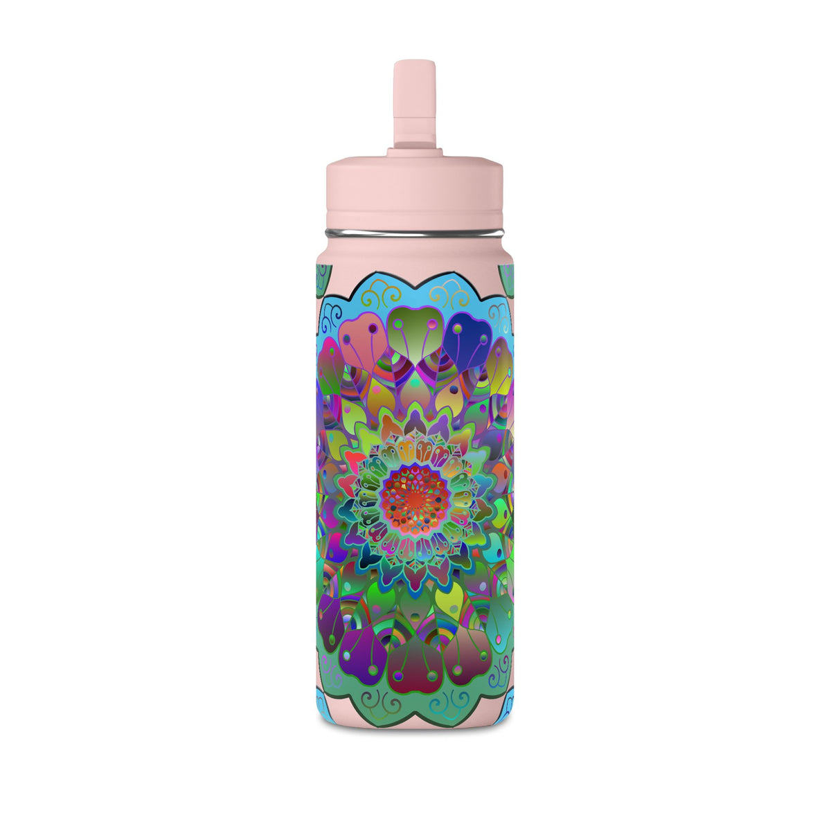 Mandala Floral 20oz Water Bottle — Colorful Boho Hydration Bottle
