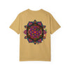 Handmade Mandala Design Halloween T-shirt featuring intricate black and orange mandala pattern, perfect for both men and women