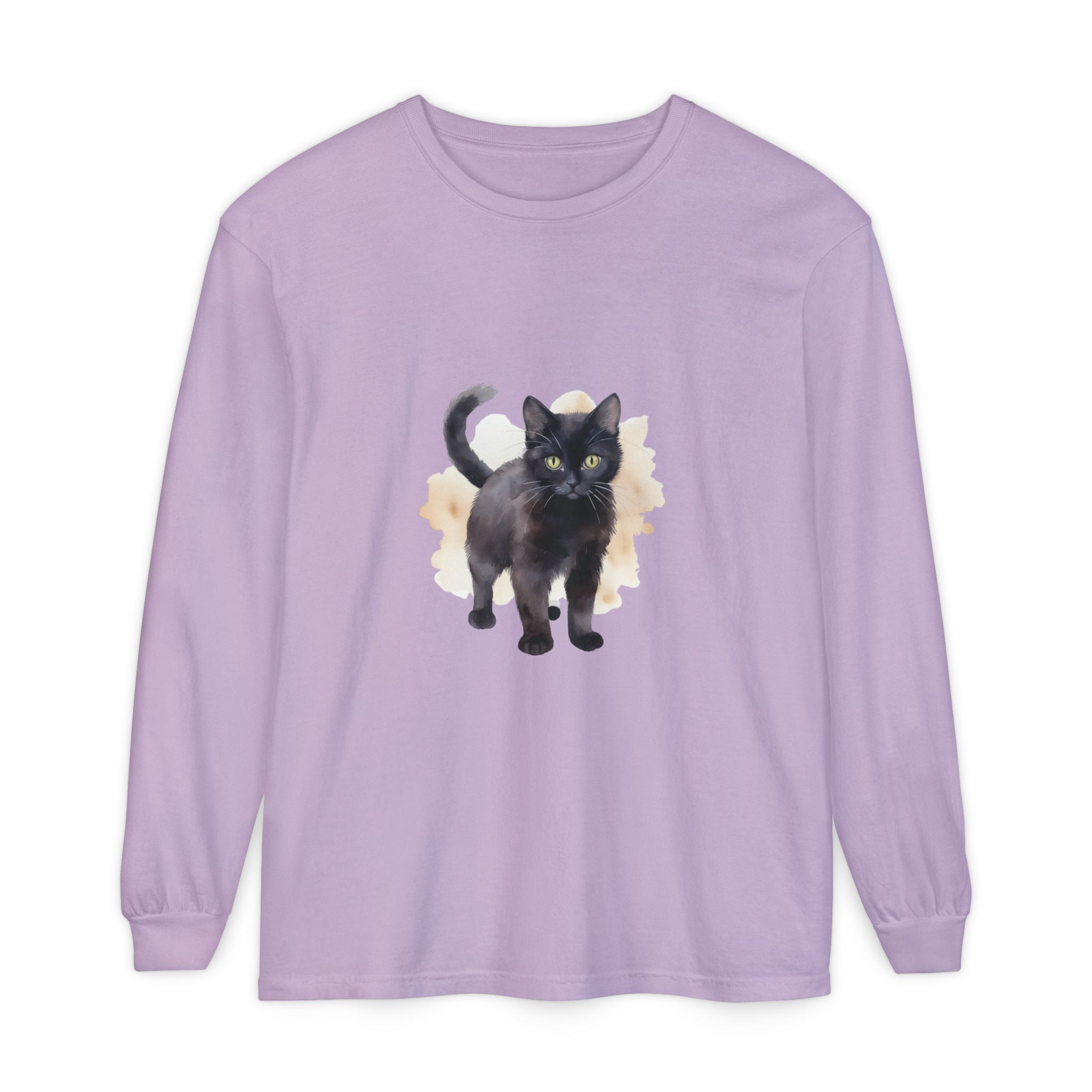 Full Sleeve Tee | Black Cat Watercolor - Unisex