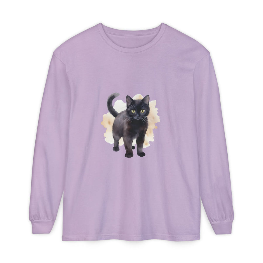 Full Sleeve Tee | Black Cat Watercolor - Unisex