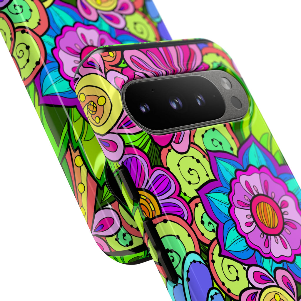 Floral Fantasy iPhone and Google Pixel Case in Bright Green Palette