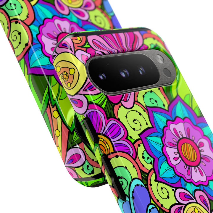 Floral Fantasy iPhone and Google Pixel Case in Bright Green Palette