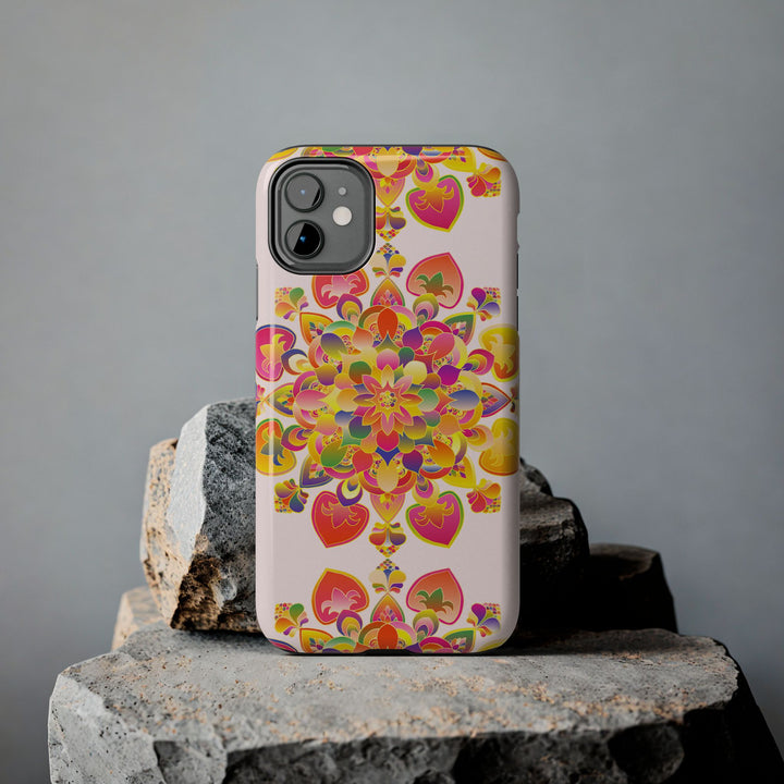 Colorful hand drawn mandala art phone case with intricate geometric designs