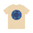 Beautiful blue mandala t-shirt with intricate spiritual design promoting peace and harmony