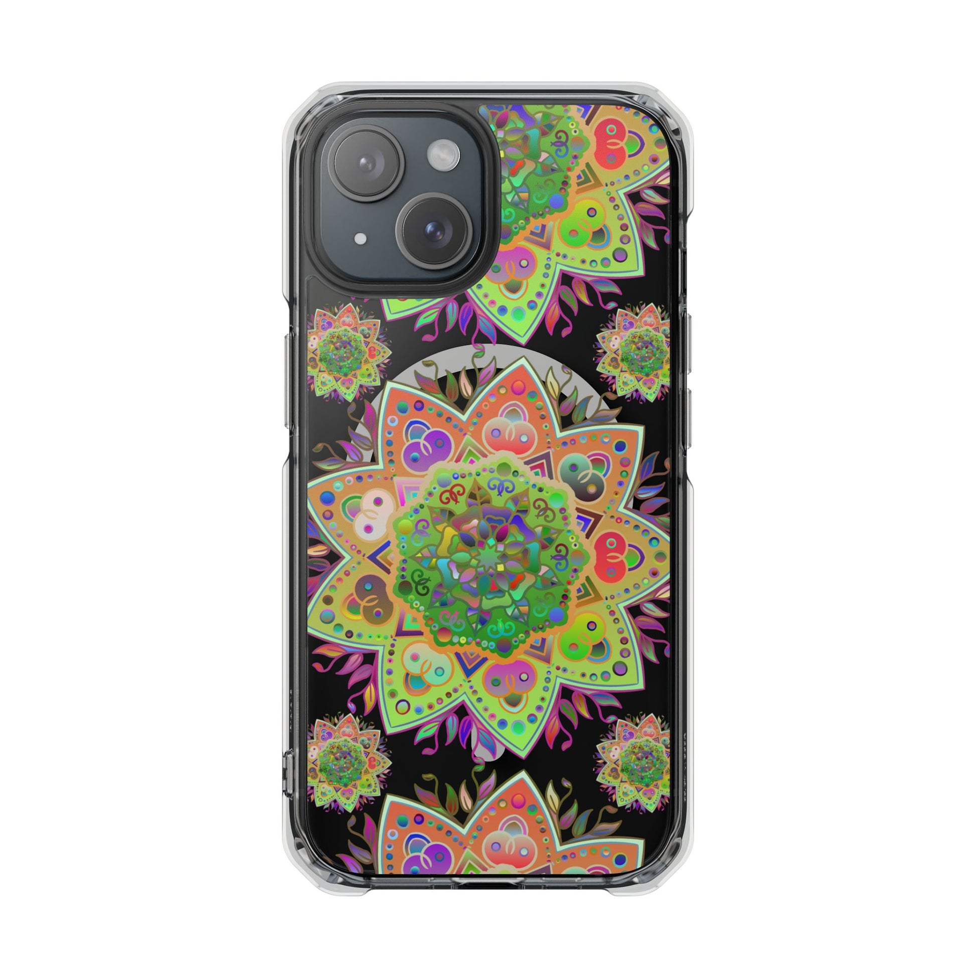 Eye-catching Mandala MagSafe®-Compatible iPhone 14/15 Impact Case with detailed mandala design and durable construction