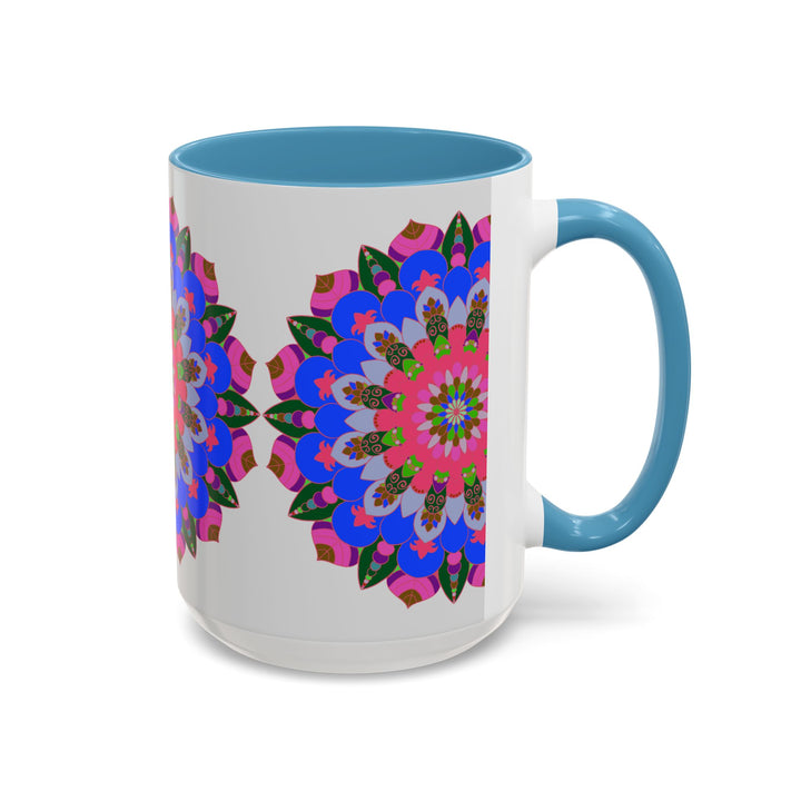 Intricate mandala design with vibrant colors on a ceramic mug