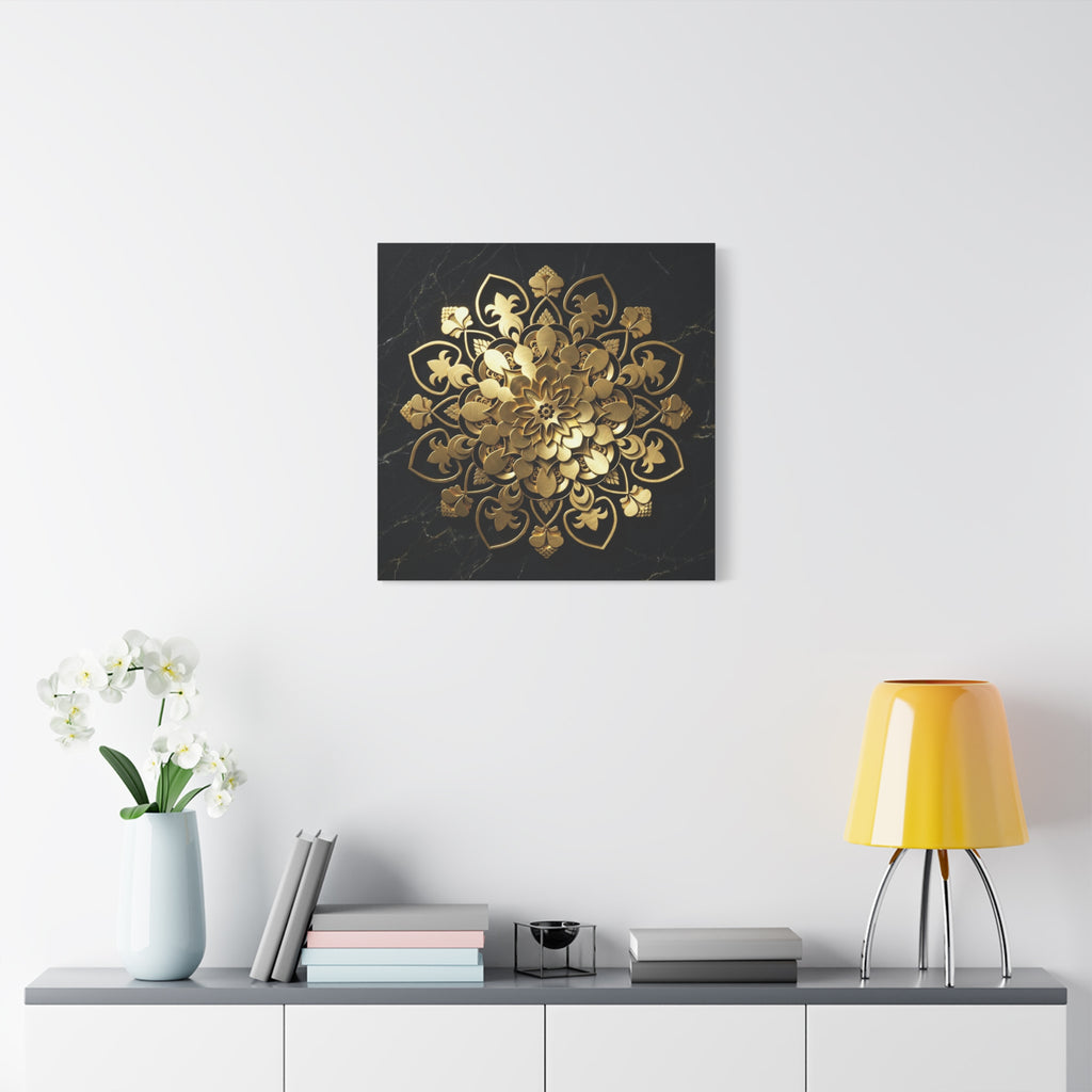 Das Stille Zentrum – Leinwand aus schwarzem Marmor und Gold