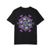 Unisex Mandala T-Shirt made of 100% ring-spun cotton, hand-drawn mandala art, and garment-dyed for extra comfort