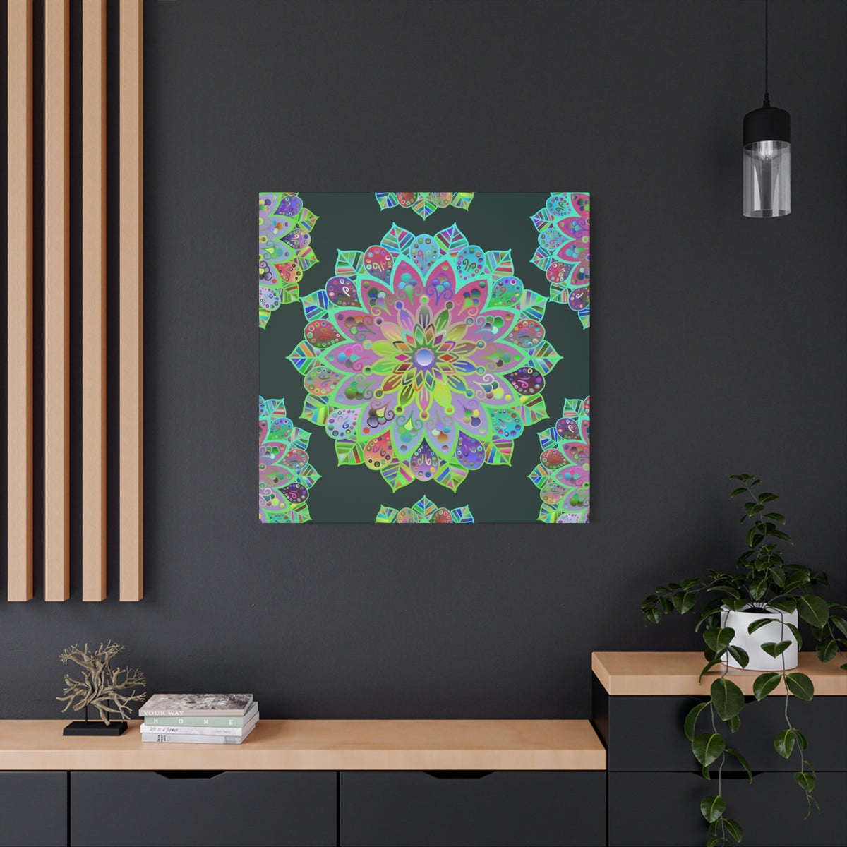 Vibrant Mandala Matte Canvas Wall Art — Colorful Floral Boho Stretched Print