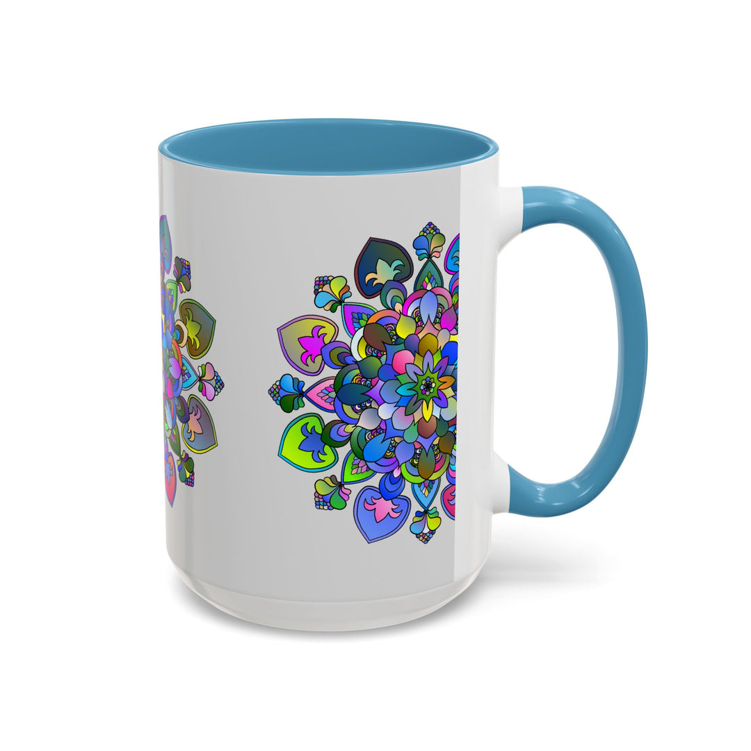 Beautiful and vibrant floral mandala design on grey ceramic cup