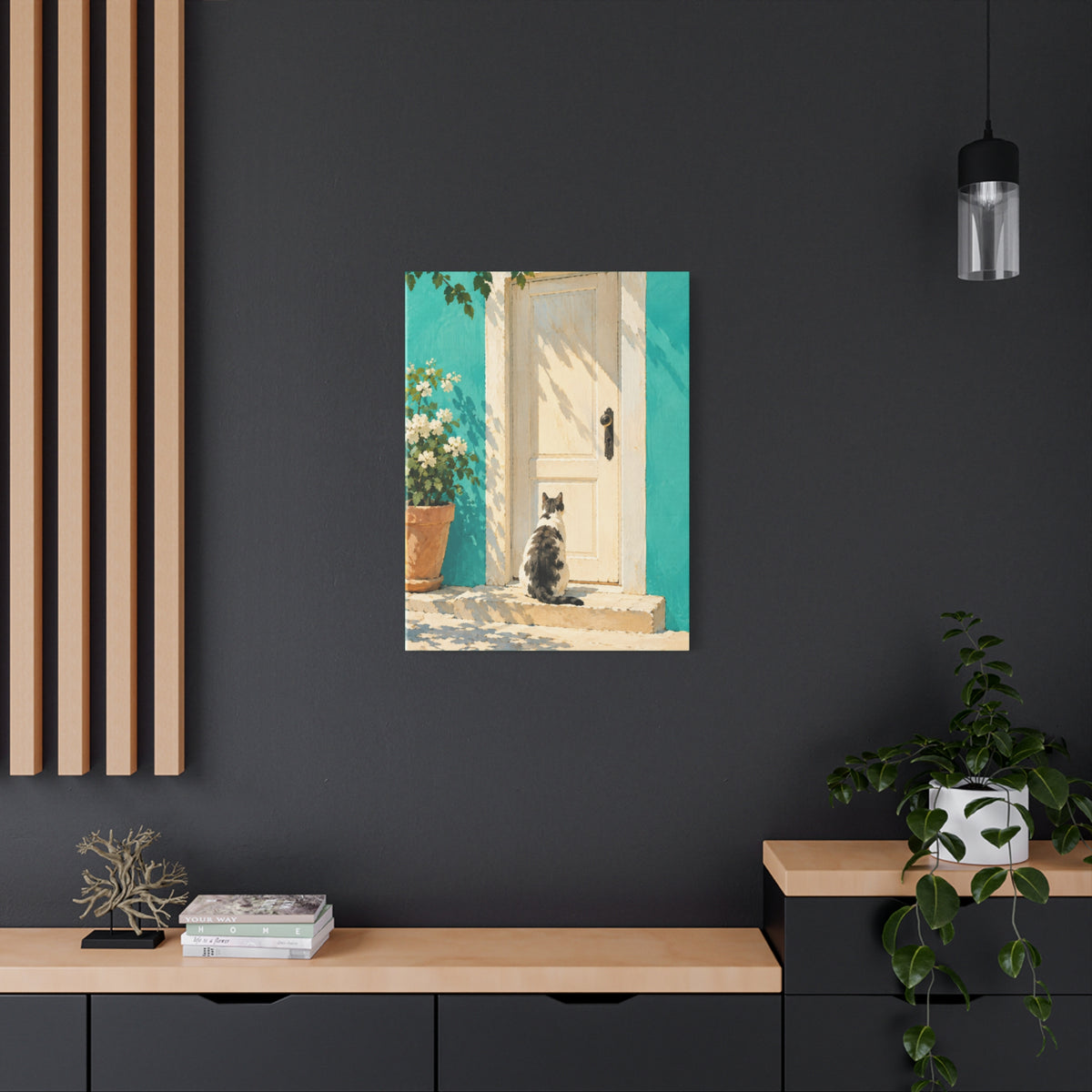 Sunlit Doorway Cat Canvas Wall Art