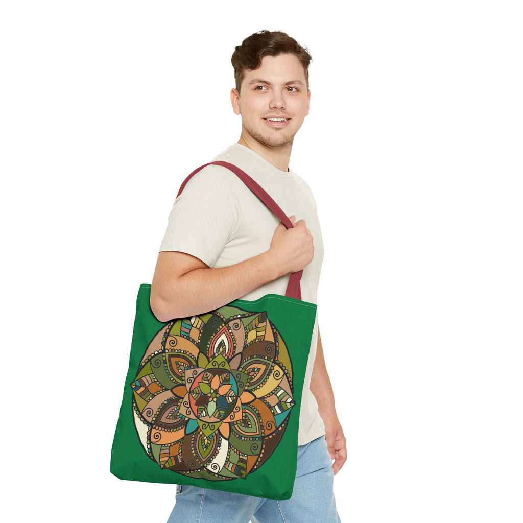 Boho Mandala Tote Bag — Green Floral Pattern AOP Shopper