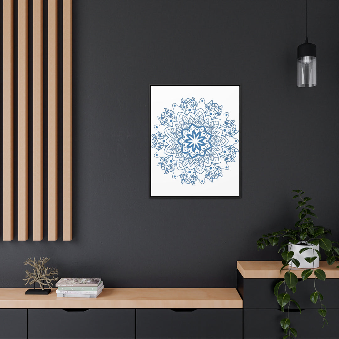 Mandala Handmade Art - Steel Blue Mandala Design Wall Art on Gallery Canvas Wraps in Vertical Frame, perfect for adding a touch of elegance to any room decor