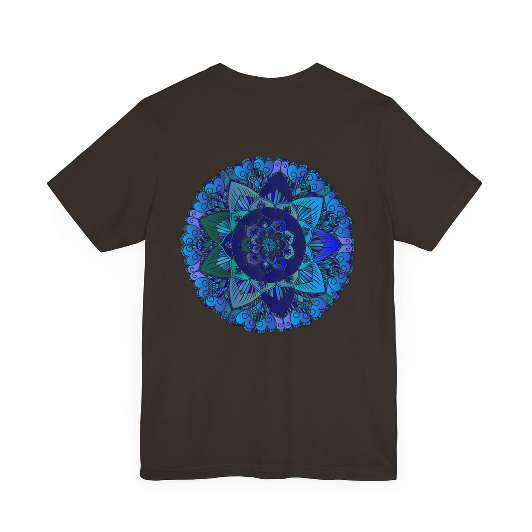 Beautiful blue mandala t-shirt with intricate spiritual design symbolizing peace and harmony