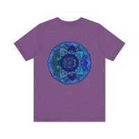 Beautiful blue mandala t-shirt featuring intricate spiritual design for peace and harmony