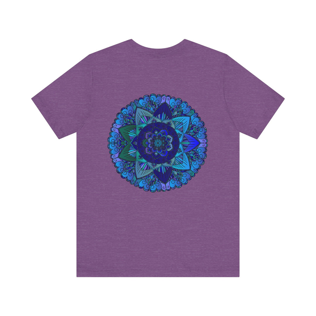 Beautiful blue mandala t-shirt featuring intricate spiritual design for peace and harmony