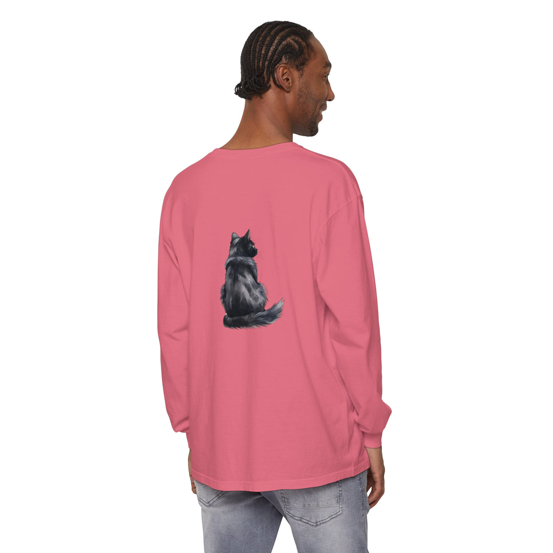 Black Cat Watercolor Long Sleeve T-Shirt with vibrant watercolor cat design