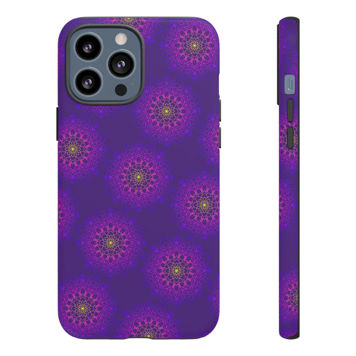 Intricate Purple Floral iPhone Case with Bold Mandala Design