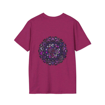 Softstyle purple mandala art unisex t-shirt with intricate hand-drawn design