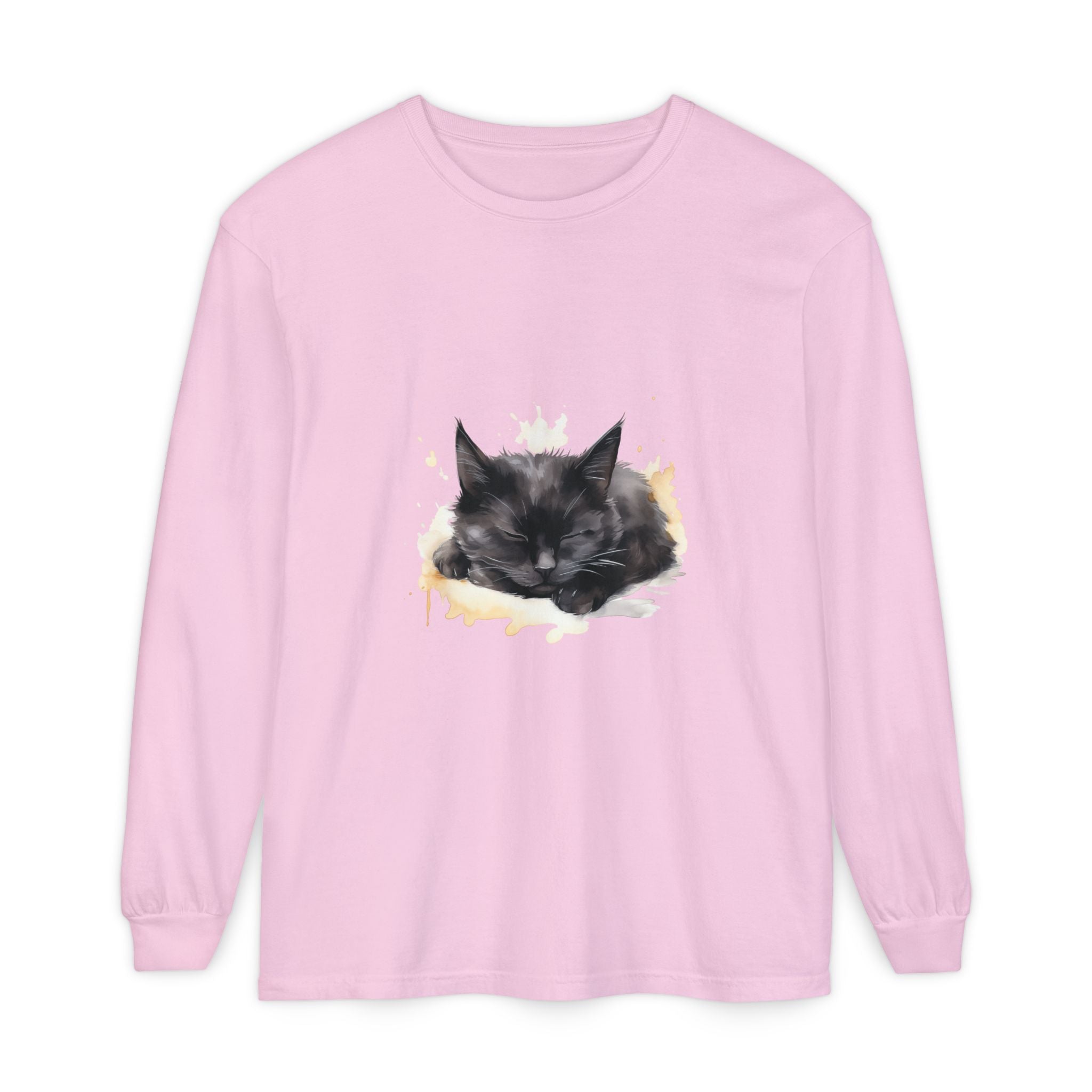 Sleepy Cat Watercolor Long Sleeve T-Shirt