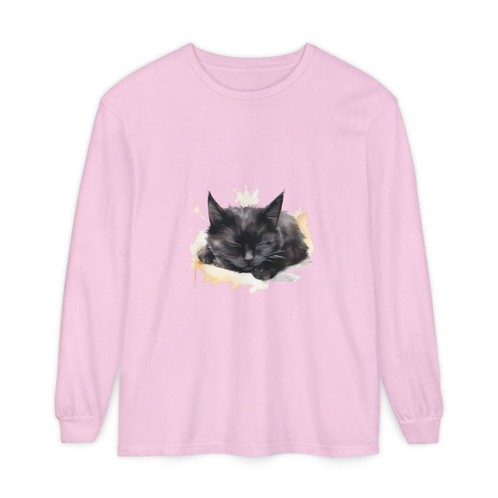 Langarm-T-Shirt mit Aquarellmotiv „Schlafende Katze“