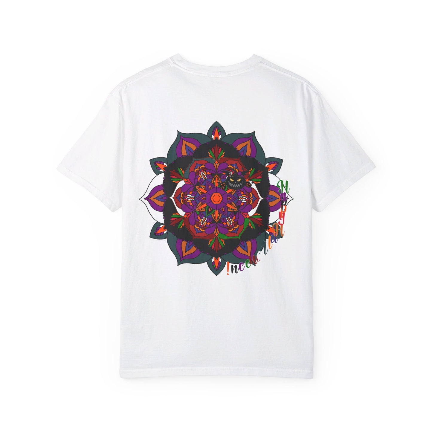 Unisex handmade pumpkin mandala art t-shirt for Halloween, garment-dyed tee