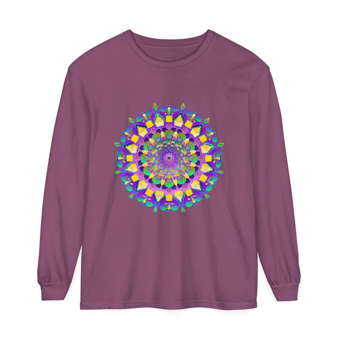 Colorful and intricate mandala design on long sleeve unisex t-shirt