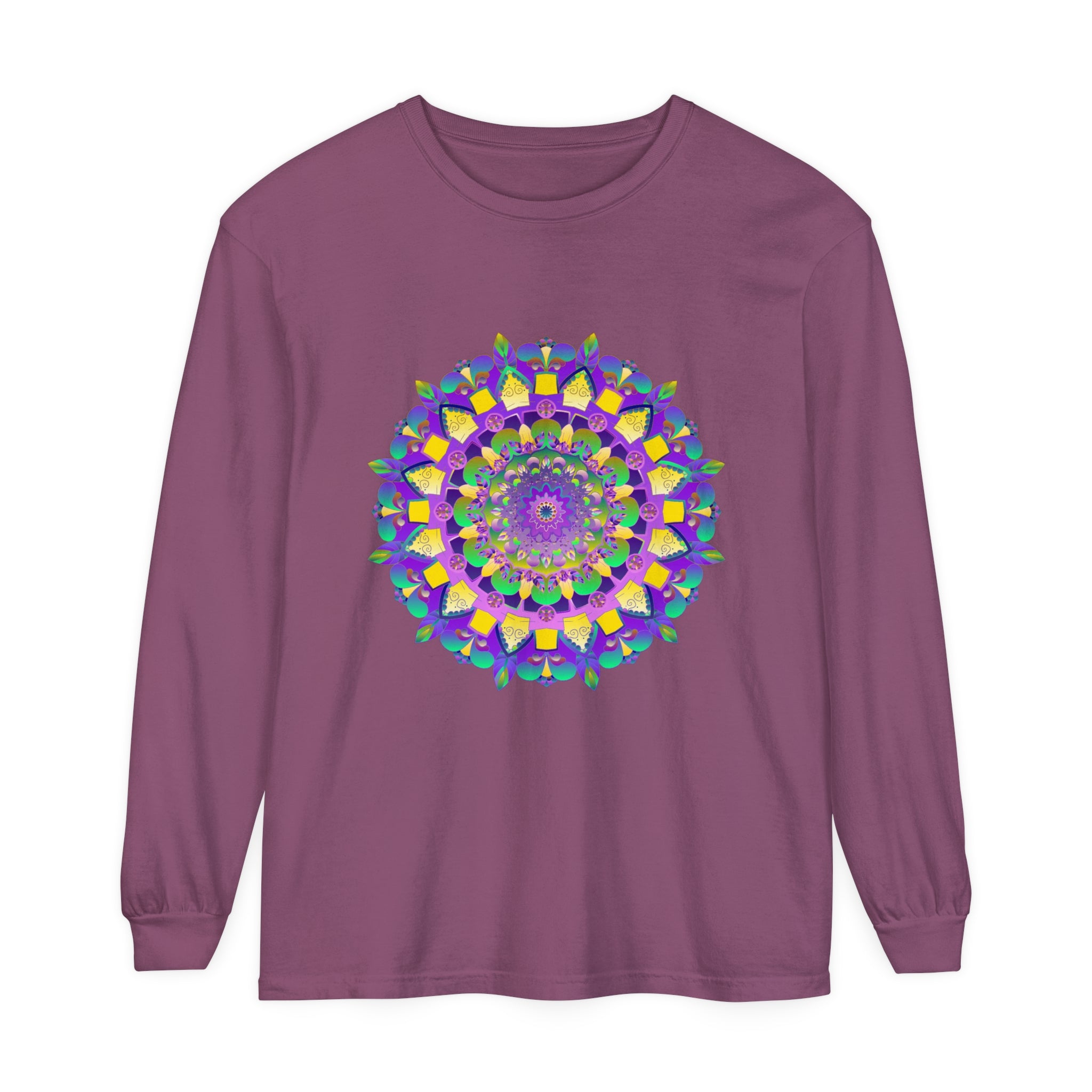 Colorful and intricate mandala design on long sleeve unisex t-shirt