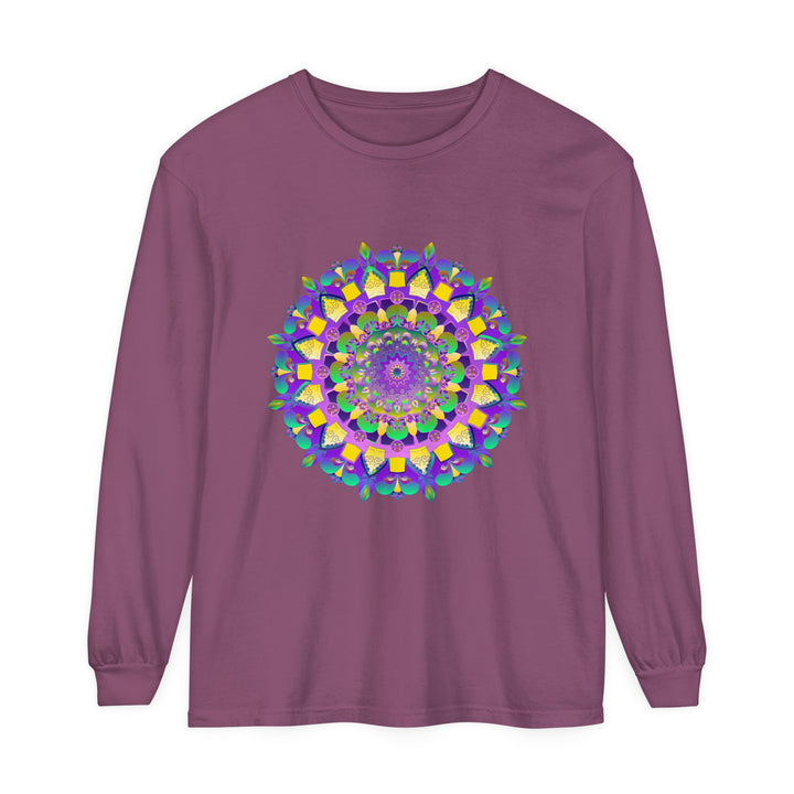 Colorful and intricate mandala design on long sleeve unisex t-shirt