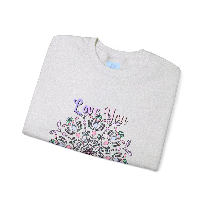 Cozy unisex crewneck sweatshirt in heather gray with 'Love You Mom' design, the perfect birthday gift for your dear mother