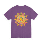 Colorful and eye-catching tee with a mandala symbolizing peace and unity