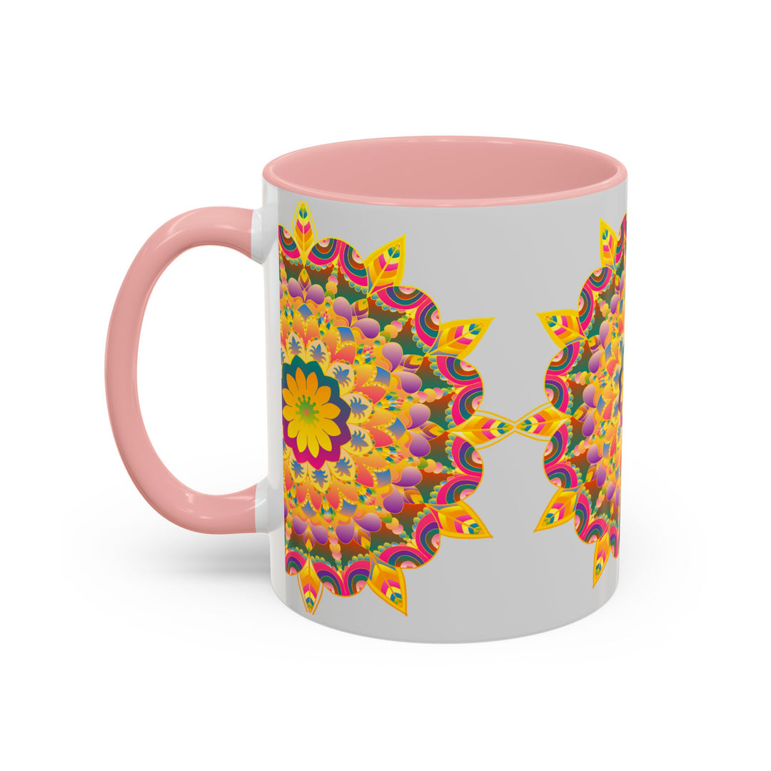 Colorful hand-painted mandala art mug with intricate floral design and vibrant colors