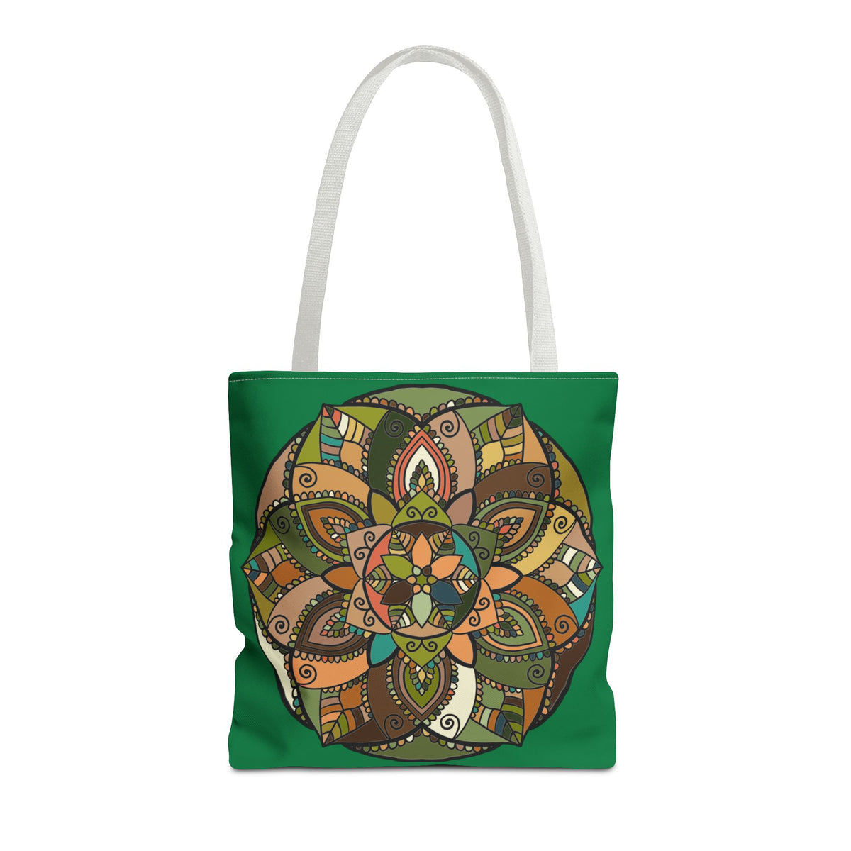 Boho Mandala Tote Bag — Green Floral Pattern AOP Shopper