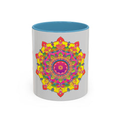 Eye-catching Mandala Mug - Vibrant Art on Grey featuring a vibrant and detailed mandala design